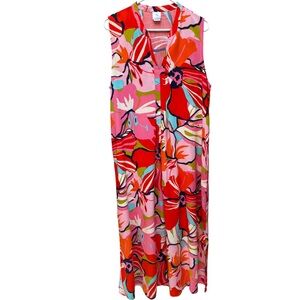 Natori Floral Sleeveless V-Neck Maxi Dress XL striking